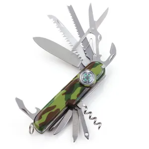 15 in 1 Multi functional Pocket Tools With Compass Mini Pocket knife with camo handle