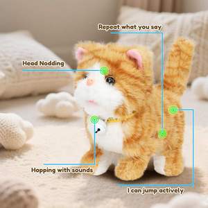 Jouet en peluche interactif brodé pour chat, chaton tigré orange, avec collier à clochette, <span class=keywords><strong>super</strong></span> doux, rembourrage en PP, anti-stress, prix d'usine, vente chaude - Product Image 4