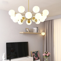 Lustre suspendu pour salon, style nordique, avec plusieurs ampoules E27, boules de verre