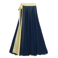 Jupe longue de danse bicolore 720 degrés en mousseline pour femme, taille haute, fluide, pour la danse folklorique, les récitals et les compétitions