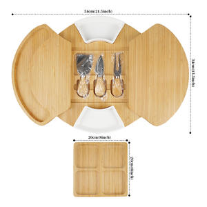 Ensemble de planche à <span class=keywords><strong>fromage</strong></span> ronde en bambou avec couteau à <span class=keywords><strong>fromage</strong></span> en acier inoxydable, <span class=keywords><strong>plateau</strong></span> de service et 2 bols en céramique pour cadeau idéal - Product Image 2