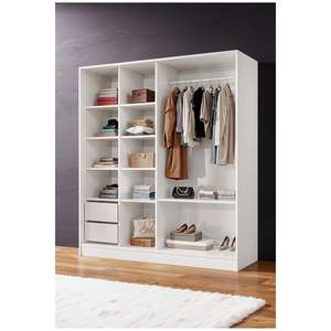 Armoire moderne en bois Zambak Sonoma-blanc avec portes coulissantes, tiroirs et étagères, fonction pliable pour chambre à coucher - Product Image 5