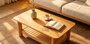 Table basse moderne en bois massif avec étagère de rangement, meubles de salon scandinaves - Product Image 6