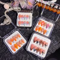 Offre en gros : Faux ongles à presser faits main 3D, courbés, en PMMA, couvrance totale, style French Almond Tips, détachables, 10 pièces