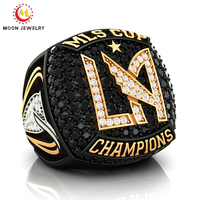 Ensemble de bagues de championnat de luxe entièrement pavées de zircone cubique, plaqué or, argent et noir, avec logo personnalisé et émail, bijoux sportifs pour équipes scolaires