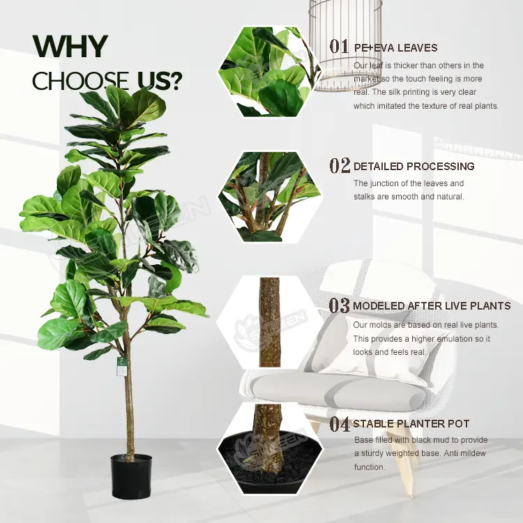 Vijgen Blad Kunstmatige Lyrata Grote Nepplanten Fig Home Decor Ficus Plant Realistische Faux Vioolboom