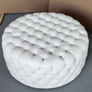 Sheepskin Teddy Stool Circle Large Round Modern Ottoman Circular <strong>Chesterfield</strong> <strong>Footstool</strong> White Boucle Tufted Round Stool Ottoman - Product Image 4