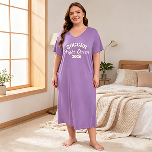 Camisón de Talla Grande para Mujer, Manga Corta, Cuello en V, Estampado Soccer <span class=keywords><strong>Queen</strong></span> 2026, Ropa de Dormir Suave, Elástica y Transpirable para Fanáticas del Fútbol - Product Image 3