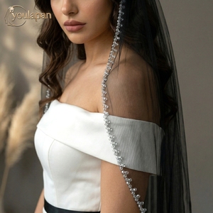 YouLaPan V248 Velo da Sposa Nero Traspirante in Rete Ultra-sottile con Bordi in Cristallo, Accessorio Perfetto per la Sposa Moderna - Product Image 4