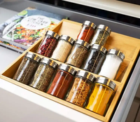 Étagère à épices en bois pour table de cuisine, boîte de rangement multicouche en bambou