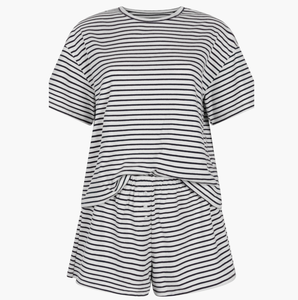 Vente en gros de pyjamas pour femmes, ensembles de vêtements de nuit décontractés, vêtements d'extérieur, shorts à manches courtes rayés personnalisés - Product Image 4
