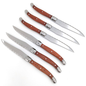 Couteau à fromage à dents, coupe-pizza, lame tranchante, couteaux à steak, outils à fromage haut de gamme en acier inoxydable avec manche en bois rouge - Product Image 1