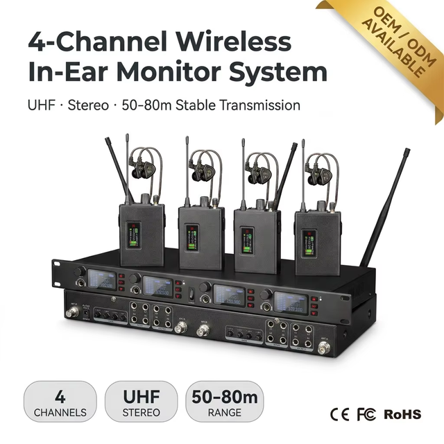 UHF 4Channel Stereo Wireless in Ear Monitor System Stage Wireless Ear Monitor IEM