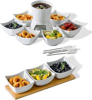 Plateau amuse-gueule en céramique blanche, plateau de service en bois de bambou et céramique Double couche, ensemble de bols de collation