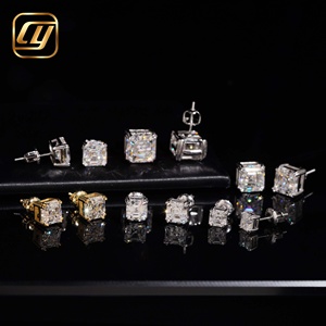 Boucles d'oreilles clous en argent sterling 925 avec moissanite taille Asscher VVS, serties de diamants plaqués, bijoux fins hip-hop pour hommes et femmes, vente en gros - Product Image 2