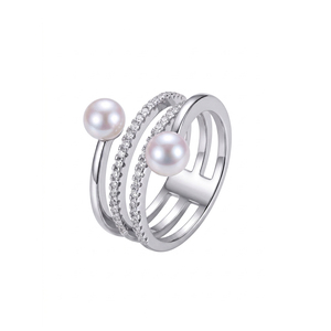 Anillo Ajustable de Cobre con Espiral Triple y Doble Perla de Agua Dulce, Banda de Circonitas, Joyería de Perlas para Mujer, Regalo de Boda - Product Image 1