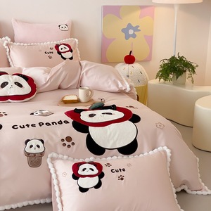 Cartoon Embroidery Comforter Duvet Cover 100S Cotton Bed <strong>Sheet</strong> Pink Pillow case Home Textile Kids Bedding Set - Product Image 5