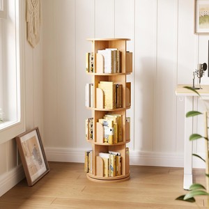Estantería de Esquina de Madera Maciza, Estantería de Almacenamiento con Montaje en Suelo, Librería Giratoria de 360 Grados, Librería Multifuncional para Sala de Estar - Product Image 5