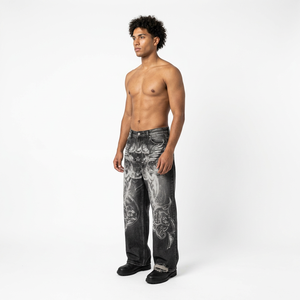 Pantalones Vaqueros de Cintura Alta y Pierna Ancha con Estampado Trasero, Estilo Streetwear, Rotos, de Algodón de Peso Medio, para Otoño - Product Image 3