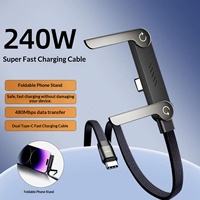 Câble de données pliable 240W Type-C à charge rapide avec support de téléphone, conducteur en cuivre pur pour iPhone 17, conception inclinée