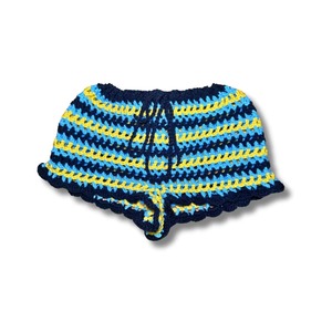 Conjunto de calzoncillos de baño de ganchillo hecho a mano para mujer, de 3 piezas ropa de playa, pantalones cortos de malla ajustados a rayas de vacaciones con Bikini a juego, sombrero de cubo - Product Image 4