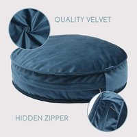Housse de coussin de sol ronde en velours bleu avec fermeture éclair dissimulée, pouf de siège, pour yoga, méditation, décoration de salle de lecture, 19,7 pouces, housse de coussin de luxe