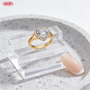 แหวนทอง 18K ชุบทองเหลืองรูปหัวใจประดับเพชรซิคอนเกรด AAA ยี่ห้อ Hengdian Jewelry แหวนวงแหวนแบบแยกส่วนสำหรับผู้หญิง เหมาะสำหรับเป็นแหวนหมั้น - Product Image 1