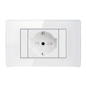 Prise murale double USB type C en verre trempé, norme allemande, avec interrupteur et trois prises de courant - Product Image 1