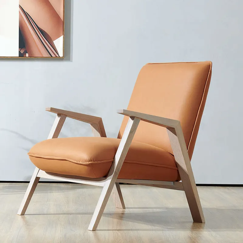 Singolo soggiorno moderno accento camera da letto sedia struttura in legno poltrone in pelle curva per il tempo libero sedia da soggiorno