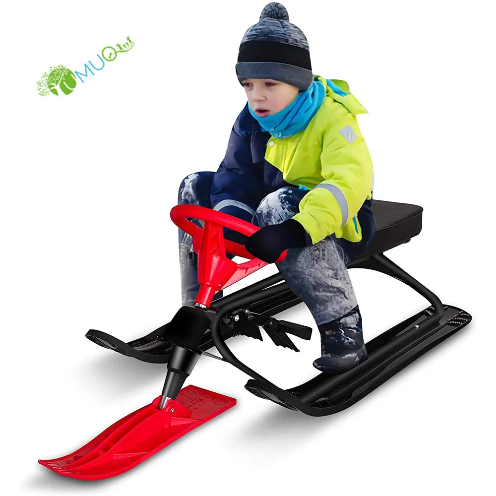 YumuQ Kids Fun Steerable Snow Ski Sled Scooter, Snow Sleigh Sledge with Brakes for Outdoor Skiing, Winter Sports and Toys