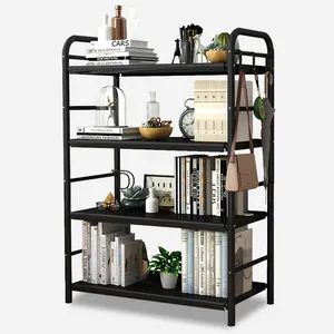 5-Tier Living Room Industrial Bookshelf Wood Bookcases with Metal Frame Tall Display Rack Storage Shelf Organizer Open Standing