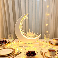 Nouvelle Lampe de Table LED en Bois en Forme de Croissant de Lune de 30 cm 2027, Décoration de Lettres Acryliques Eid Mubarak, Lampe en Contreplaqué Blanc, Ornement de Table Islamique