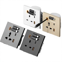 Enchufe de Pared USB Universal Retráctil Inteligente Tipo 86 de 16A y 20W con Carga Rápida, 2 Tomas de Corriente