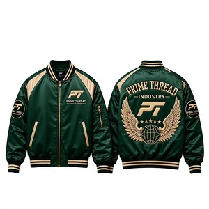 Wholesale Price Men's Satin Bomber <b>Jacket</b> Embroidered Logo Elegant Style Eco-Friendly Winter Zipper Closure Varsity <b>Jackets</b> - Product Image 2