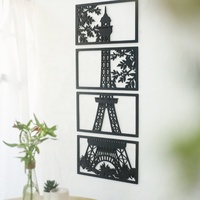 Putuo Decor Tableau Mural 3D en Bois Noir, Art de Lignes, Décoration Minimaliste pour Chambre et Salon