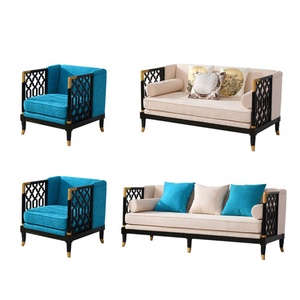 Set di Divani Reali Cinesi in Legno Curvato per Sala d'Attesa, Divano a 3 Posti in Velluto Crema - Product Image 3