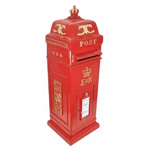 Floor Display Antique <b>Post</b> <b>Box</b> With Crown Design And Key Lock Front Access Decorative Red Letter <b>Box</b> Wedding Event Decoration - Product Image 1