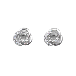 Sterling <b>Silver</b> Geometric Wedding Mount <b>Stud</b> <b>Earrings</b> Empty Support Blank Claws Setting Base Center - Product Image 1