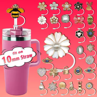 10mm gobelet réutilisable verres accessoires yeux Kawaii fleur rose Bling personnalisé Silicone métal paille Toppers abeille couverture breloques