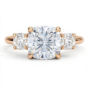 Bague de fiançailles classique pour femme en or plaqué 18K 14K avec diamant de laboratoire taille coussin et diamants latéraux ronds, cadeau de mariage - Product Image 3