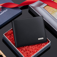 Dompet Kulit Pria Lipat Ganda Pendek WilliamPOLO Terlaris, Kulit Sapi, Kantung Kartu Sederhana, Warna Hitam, Model Fashion dengan Bukaan Terbuka