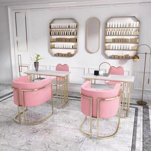 Nail Salon Set Metal Long Tables <b>Vanity</b> <b>Makeup</b> Marble Manicure Furniture Set Nail Table With Chair - Product Image 2
