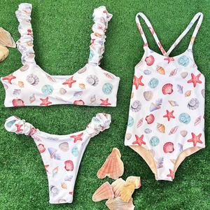 <span class=keywords><strong>Maillot</strong></span> <span class=keywords><strong>de</strong></span> <span class=keywords><strong>bain</strong></span> une pièce écologique en tissu recyclé pour bébés filles, taille haute, fermeture éclair, décorations à volants, logo frontal, couleur unie, vente en gros - Product Image 2