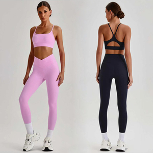 Conjunto de leggings de yoga con cintura cruzada en V y sujetador deportivo para mujer, ropa deportiva para gimnasio, levantamiento de glúteos, correr, fitness - Product Image 6