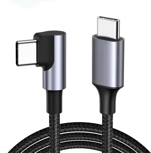 Hot Sale Nylon Braided High Speed Fast Charging USB Type-C To C 90 Degree Charging Data Cable