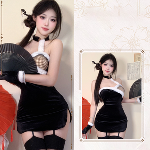 Noël Cosplay haute qualité doux épissage velours chemise de nuit Halloween voluptueux <span class=keywords><strong>femmes</strong></span> jupe courte Lingerie - Product Image 3