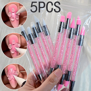 Juego de 5 piezas de bolígrafos de silicona de doble punta para decoración de uñas, color rosa, para tallado 3D, manicura DIY, pincel para puntear, bolígrafo para grabar uñas - Product Image 1