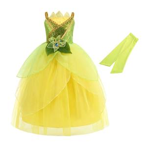 Nouvelle robe de princesse de luxe grenouille princesse sans manches vert <span class=keywords><strong>Tiana</strong></span> Halloween enfants fille robe - Product Image 1