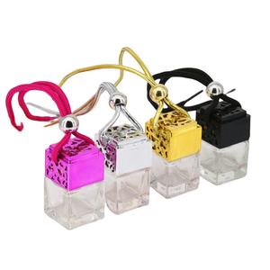 2022 Customizable Decorative 6 8 ml Empty Car <b>Fragrance</b> Hanging square Glass Diffuser Bottle air Freshener with Colored Lids - Product Image 5