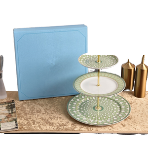European Luxury Green Bone China <b>Under</b>-glazed Round 3-<b>layer</b> Ceramic Dinnerware Set with Cup Kit for Wedding Home Office - Product Image 1